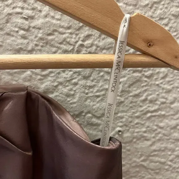 Jessica McClintock Gunne Sax Strapless Satin Bubble Hem Dress Y2K Brown Party XS - Picture 7 of 8